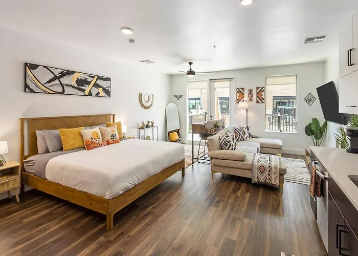 Escape To Poolside Bohemian Desert King Bed Apartment